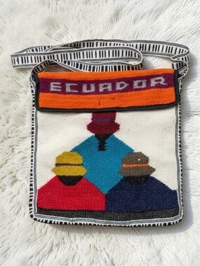 Vintage Ecuador Hand Woven Wool Crossbody Bag Tapestry Folk Art Boho Souvenir